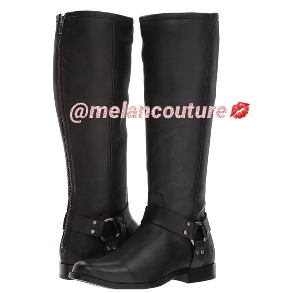 Frye Shoes - Black Calf Leather Frye Harness Knee High Boot